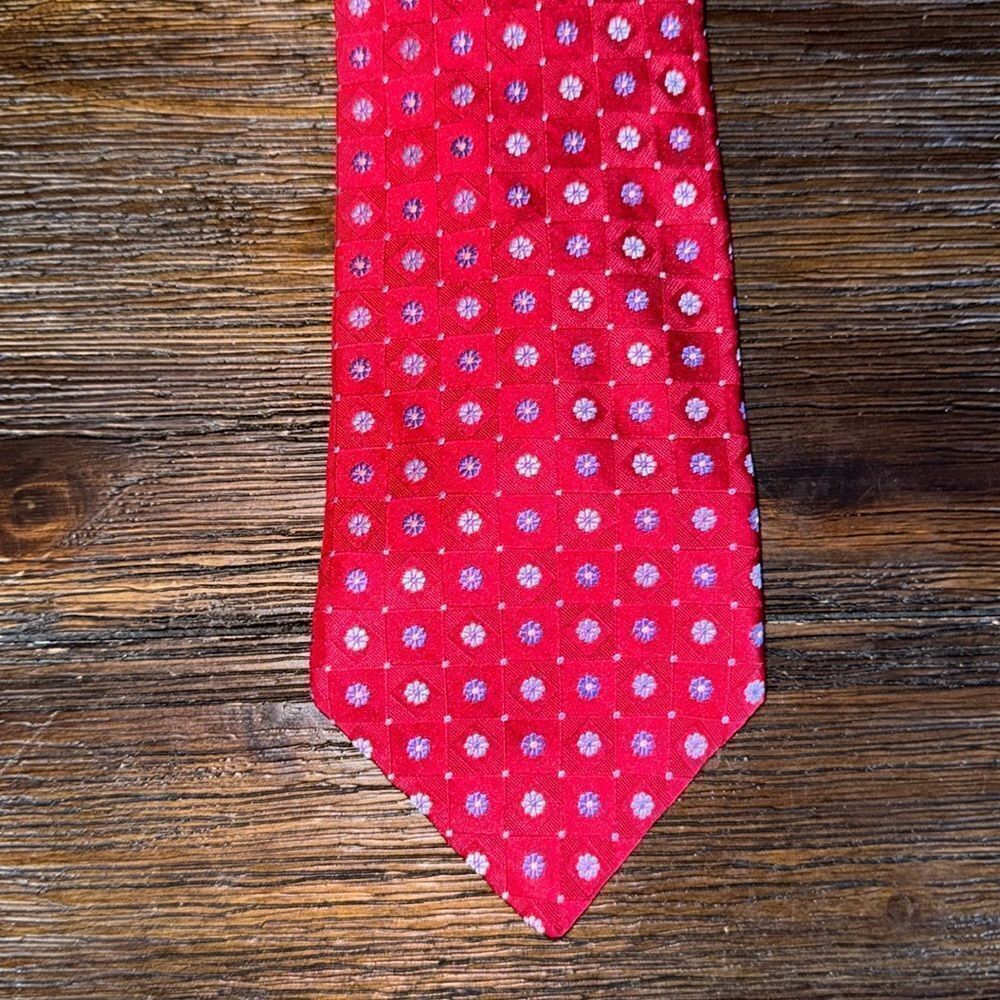 Ike Behar Red Tie with Flowers silk